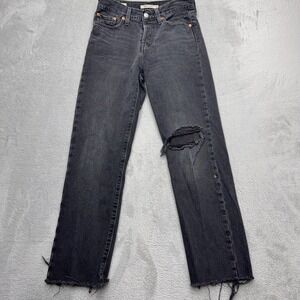 Levis Jeans Womens 25 Black Wedgie Straight Premium Distressed Raw Hem
